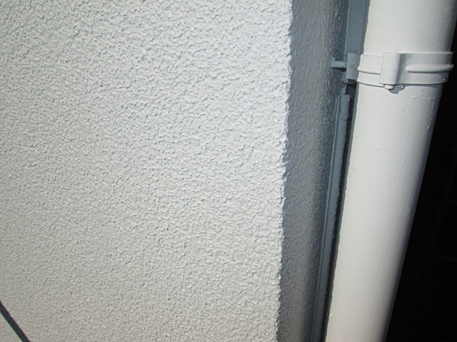 DANシリコンセラで仕上げた外壁の表面です。ホワイト色で細かい角が立っているのが見えます。