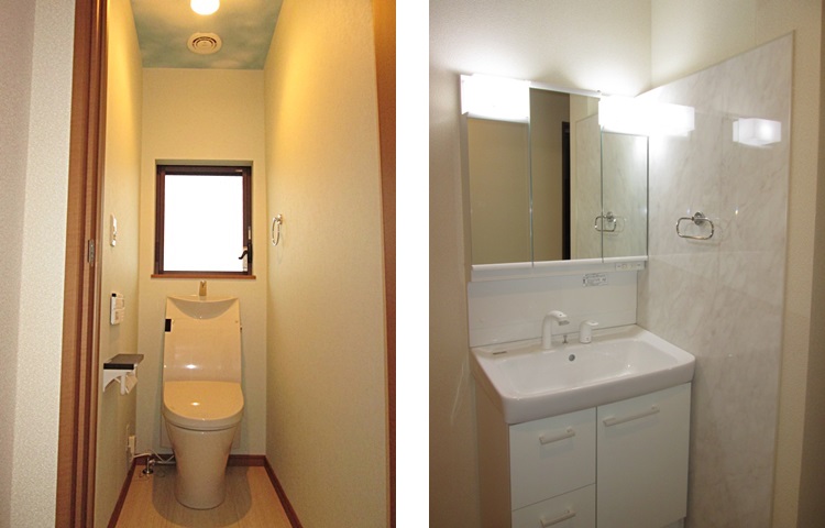 新たに２階にトイレを設置しました。また廊下に洗面所を設けました。