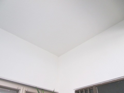 玄関ポーチの壁と天井はモルタル塗りなので、ホワイトのシリコン樹脂塗料で仕上げました。